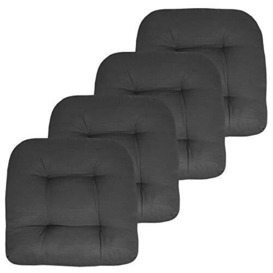"Sweet Home Collection Patio Cushions Outdoor Chair Pads Premium Comfortable Thick Fiber Fill Tufted 19"" x 19"" Seat Cover, 4 Pack, Charcoal"