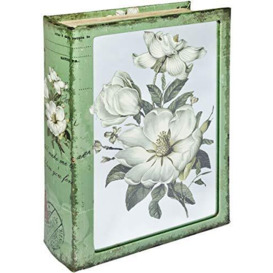 Febland White Flower Mirrored Storage Book Box, Green, Small