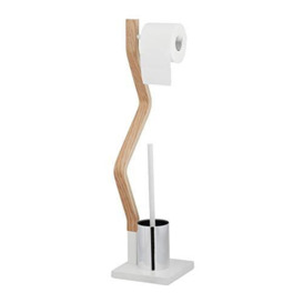 Relaxdays WC Set, Toilet Paper, Upright Stand, Bathroom Brush and Holder, HWD: 75 x 18.5 x 18.5 cm, White/Natural