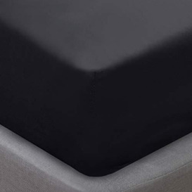 Sleepdown Soft Plain Dye Fitted Sheet Thermal Warm Cosy Bedsheet Bed Linen-Super King-Black, Polyester Microfibre