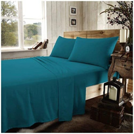 Easy Care King Size Fitted Sheets- 100% Brushed Cotton Bedding Set with Elasticated Corners- Thermal Flannelette Fitted Sheets- Teal