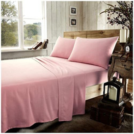 Brushed Cotton Fitted Sheets Double, Thermal & Warm Flannel Bed Sheet, Washable Bed Linen, Pink