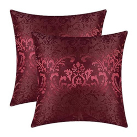 CaliTime Cushion Covers Pack of 2 Throw Pillow Covers Cases for Couch Sofa Home Decoration Vintage Damask Floral Shining & Dull Contrast 40cm x 40cm Burgundy