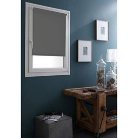 MADECOSTORE Easy Plain Fabric Blackout Roller Blind Charcoal Grey W50 x H90cm - With Or Without Drilling