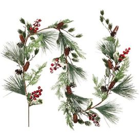 Christmas Pine Needle Garland,1.8 M Christmas Pinecones Garland Artificial Christmas Garland with Holly Leaves Pine Needles Red Berry Holiday Garland for Winter Home Mantle Fireplace Stairs Decoration