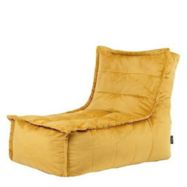 icon Dolce Velvet Lounger Bean Bag Chair, Ochre Yellow, Giant Beanbag Velvet Chair, Large Bean Bags for Adult with Filling Included, Chaise Longue Beanbag