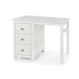 Home Source Seville Single Pedestal Dressing Table 3 Drawer Storage, Natural Stone Top, White