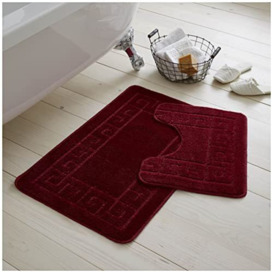 GC GAVENO CAVAILIA Bath Mat 2 Piece - Water Absorbent & Quick Drying Toilet Rugs with Non Slip Backing Machine Washable Mats Burgundy - (50x80cm,50x40cm)