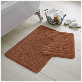 GC GAVENO CAVAILIA Bath Mat 2 Piece - Water Absorbent & Quick Drying Toilet Rugs with Non Slip Backing Machine Washable Mats Terracotta - (50x80cm,50x40cm)