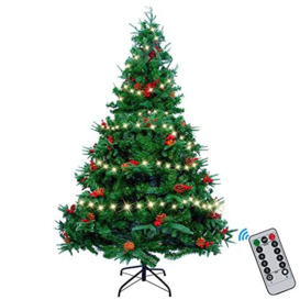 AGM Prelit Christmas Tree 7ft with 25M 500LEDs String Lights, 210CM PVC+PE Artificial Christmas Tree with Red Berries and Pine Cones, for Christmas Indoor and Outdoor Decoration