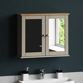 Bath Vida Priano Double Door Mirrored Bathroom Cabinet Storage Cupboard Wall Mounted, Grey & Oak