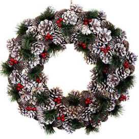 Premium Quality Christmas Hanging Wreath 48cm - Festive Pine Cone Display with Subtle White Frosting