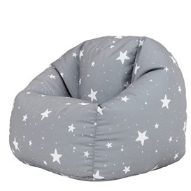 icon Kids Bean Bag Chair, Grey Bean Bag with Stars, Girls Bean Bag or Boys Bean Bag, Kids Bean Bag with Filling Included, Arrives Pre Filled