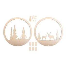 Rayher Wood Building Kit for 3D Wreath with Deer and Fir Tree Design, Seasonal DIY Wood Craft Set with 14 slot-together Pieces, Diameter 30cm, natural wood, 62982505
