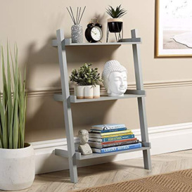 Home Source Ladder Bookcase Shelving Unit Display Ornament Stand Shelf Wall Rack Storage, Grey, 3 Tier