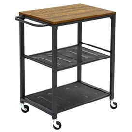 Meerveil Serving Cart Trolley, Industrial Kitchen Trolley with Handrail, 3-Layer Rolling Cart on Wheels, 60 x 40 x 76.5cm, Heavy Duty Metal Storage Organiser for Kitchen Living Room
