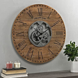 FirsTime & Co. Brown Shiplap Gears Farmhouse Wall Clock, American Designed, Brown, 27 x 2 x 27 inches