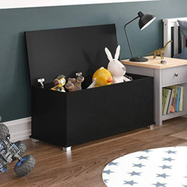 Vida Designs Leon Toy Box, Wooden Children's Storage Chest with Lid, Covers and Blankets, Kids Tidy Bin (Black)