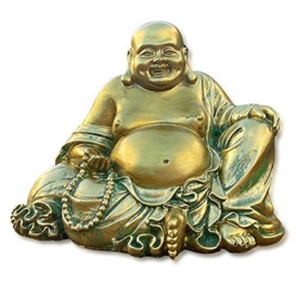 Laughing Buddha Statue for Home Decor – Gold Antique Style Buddah Statute - Lucky Buddha Statues for Wealth, Abundance - Smiling, Sitting Buddha Sculpture - Big Belly Golden Buddha Statue