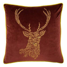 furn. Forest Fauna Stag Polyester Filled Cushion, Burgundy, 50 x 50cm