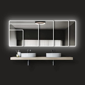 Talos Bathroom mirror with lighting Moon - bathroom mirror 40 x 45 cm - with surrounding ambient light - light color neutral white aluminum frame