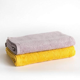 Sancarlos - Set of 2 Ocean Duo Bath Towels, Mauve and Mustard, 100% Cotton, 550 g/m²