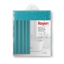 Rayen - Bath Curtains - Shower or Bath Curtain - Waterproof - Polyester - Quick Dry - Opaque - PVC Rings - Includes 12 Hooks - 180 x 200 cm - Blue with White Stripes