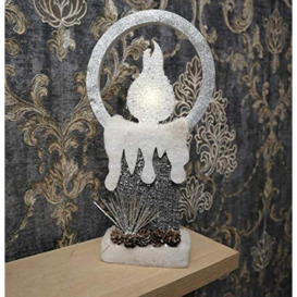 SHATCHI 41Cm Christmas Pre Lit Candle Battery Operated Glitter Foam Snow Covered Finish Table Decoration Grey