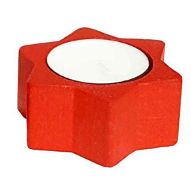 Hess Holzspielzeug 40028 – Tea Light Holder in Star Shape, Wood, Red, Approx. 3 cm, Decoration for Special Occasions from the Ore Mountains