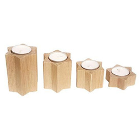 Hess Holzspielzeug 40044 Tea Light Holder in Star Shape Set of 4 Natural Wood Height Approx. 3 cm Approx. 5 cm Approx. 7 cm and 9 cm Decoration for Special Occasions from the Ore Mountains