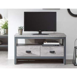 GFW Boston 2 Drawer & Shelf Corner TV Unit, Television Stand for Living Entertainment Room with Storage Shelves & Drawers, Grey, H-48.5cm x W-86cm x D-45cm