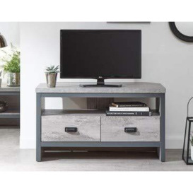 GFW Boston 2 Shelf Corner TV Unit, Television Stand for Living Entertainment Room with Storage Shelves & Drawers, Grey, H-48.5cm x W-86cm x D-45cm