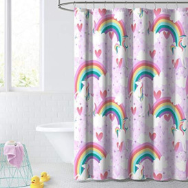 dream FACTORY Kids Fabric Shower Curtain for Bathroom, 72 in x 72 in (W x L), Purple Unicorn Rainbow