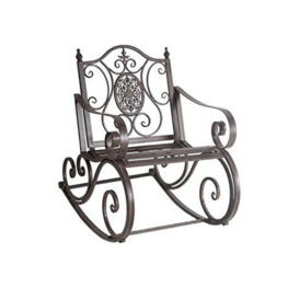 Sassy Home Brown Wrought Iron Ornate Vintage Style Garden Rocking Chair