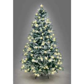 10Ft/3M Pre-Lit Lapland Fir Artificial Green Christmas Tree Snow Flocked PE PVC Mixed Tips Hinged Branches Bushy Xmas Home Snowy Decorations, with 540 Warm White LEDs and Metal Stand