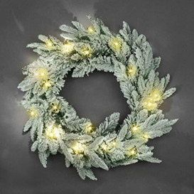 SHATCHI 55cm Pre-Lit Christmas Wreath Lapland Fir for Fireplaces Home Wall Door Stair Snow Flock Artificial Xmas Tree Garden Yard Decorations with 30 Warm White LEDs