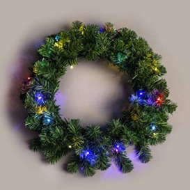 55cm Pre-Lit Green Christmas Wreath Alaskan Pine for Fireplaces Home Wall Door Stair Artificial Xmas Tree Garden Yard Decorations with 30 Multicolour LEDs