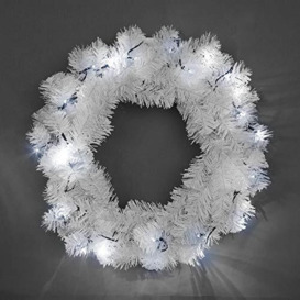 55cm Pre-Lit White Christmas Wreath Alaskan Pine for Fireplaces Home Wall Door Stair Artificial Xmas Tree Garden Yard Decorations with 30 White LEDs