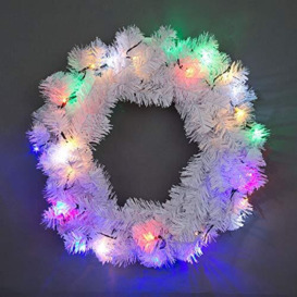 55cm Pre-Lit White Christmas Wreath Alaskan Pine for Fireplaces Home Wall Door Stair Artificial Xmas Tree Garden Yard Decorations with 30 Multicolour LEDs