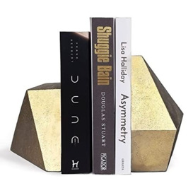 Decorative Bookends, Heavy Duty Cast Iron, Art Shelf Decor, Geometry Abstract Theme (Gold) by Ambipolar