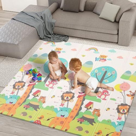 kidoola Reversible Large Baby Play Mat - Soft Playmat for Baby's Crawling, Tummy Time - Thick Floor Mats for Children, Toddlers & Babies - Play Mats for Floor in Bedroom, Nursery & Playroom (Style 1)