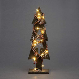 SHATCHI 30cm Green Wooden LED Tree Tabletop Centrepiece Christmas Holiday Home décor with 20 Warm white LEDs