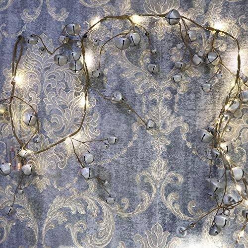 SHATCHI 150cm Pre-Lit Hanging Garland Decorations Golden/Silver/Red/Rustic Bells with 20 Warm White LEDs Christmas Home Wall Door Jingle Xmas Holiday DIY Crafts, 150 CM