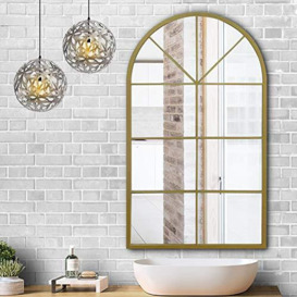ironsmithn Wall Mirror Mounted Decorative Long Hanging Arched Window Frame Decor Wall-Mounted for Bathroom Vanity, Living Room or Bedroom (Gold)