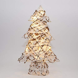 SHATCHI Pre-Lit Tabletop Centrepieces Snowman/Tree/Reindeer Twig Rattan with Warm White LEDs Christmas Holiday Home Garden Decoration, White & Brown, 38x11x61H CM
