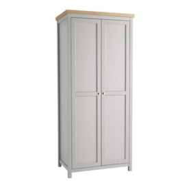 Home Source 2 Door Wardrobe, Wooden Hanging Rail Storage Shelves, Oak Effect, Grey