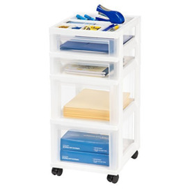 IRIS USA MC-322 Plastic Storage Drawer, Rolling Cart with Organizer Top, 4, White