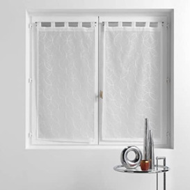 Douceur d'Intérieur 2 x 60 x 90 cm Sandblasted Embroidered Olympic White Tab Top Curtains