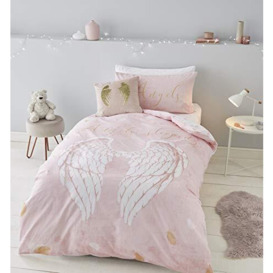 Catherine Lansfield Angel Wings Glitter Easy Care Single Duvet Set Pink