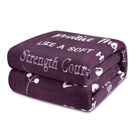 "MACEVIA Get Well Soon Gifts for Women Fleece Healing Thoughts Blanket Super Soft & Warm Inspirational Gifts for Women with Positive Energy, Love & Hope, Breast Cancer Gifts (50""x60"", Purple)"